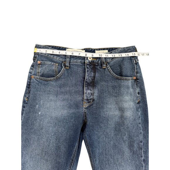 Pilcro The Letterpress High-Waist Blue Jeans Flare Leg Crop Frayed-Hem Size 28 - Picture 5 of 8